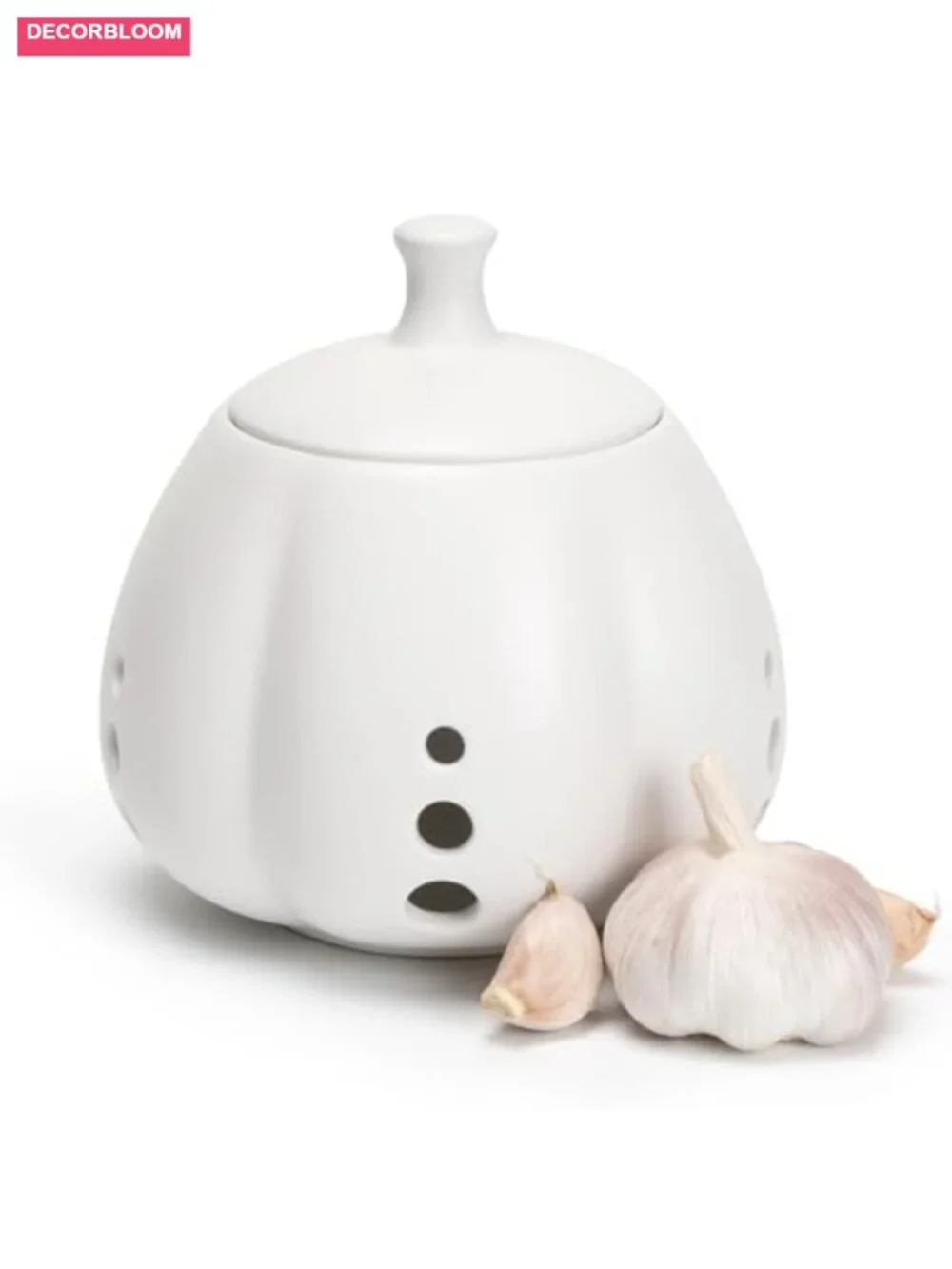 Ceramic Garlic Keeper with Lid, Kitchen Storage Pod for Freshness